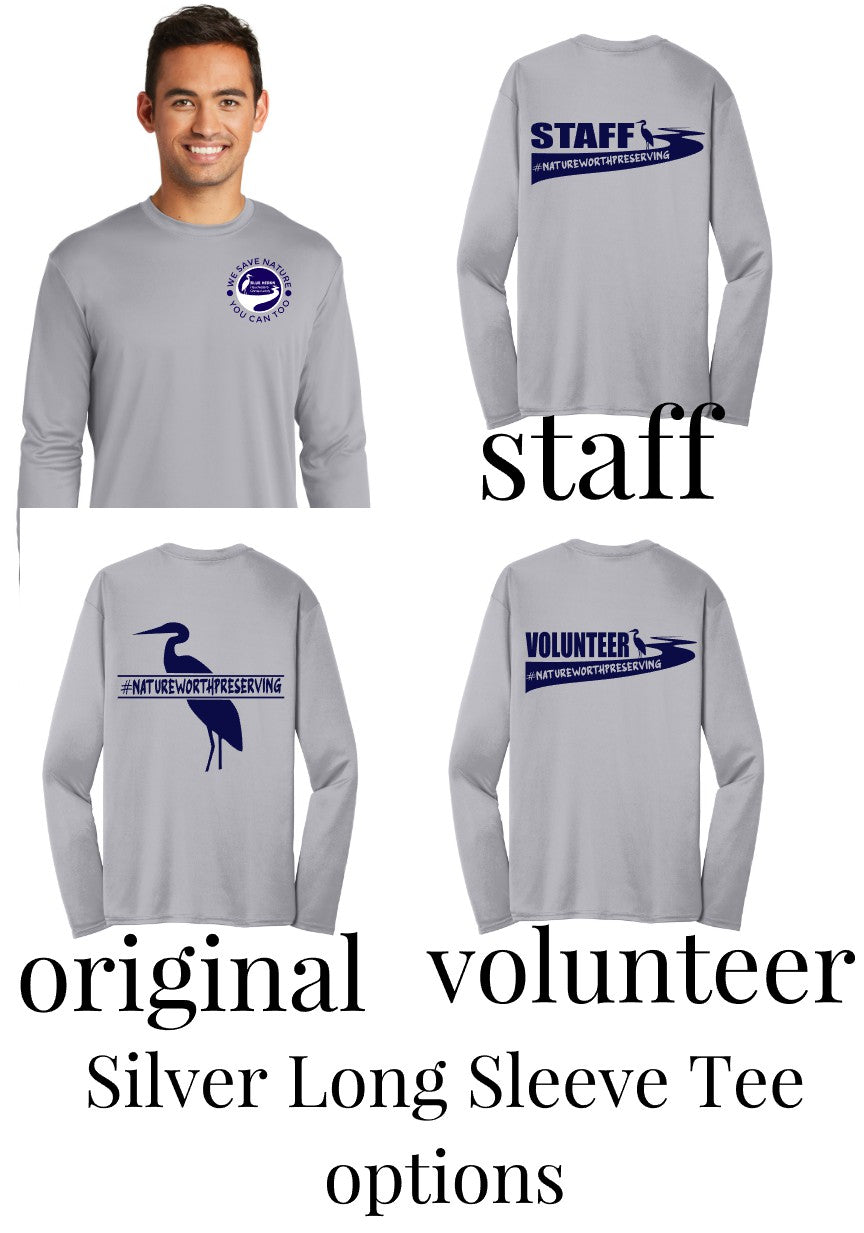 Blue Heron Long Sleeve T-Shirt w/ Front Chest Logo (silver)