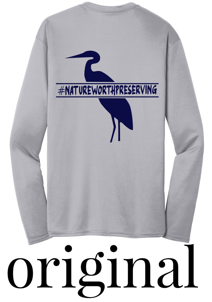 Blue Heron Long Sleeve T-Shirt w/ Front Chest Logo (silver)